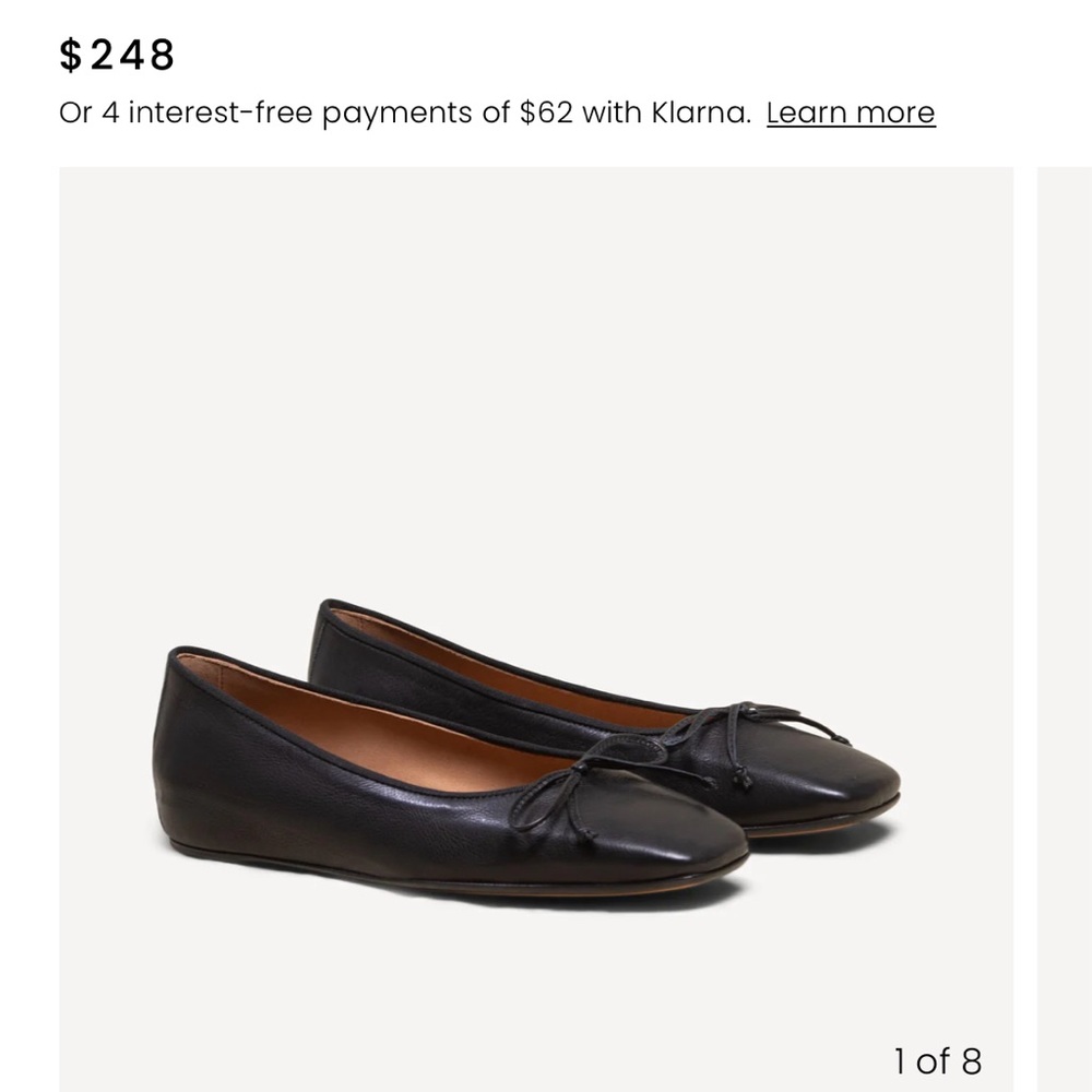 M Gemi Black Leather Square Toe Ballet Danza 38.5